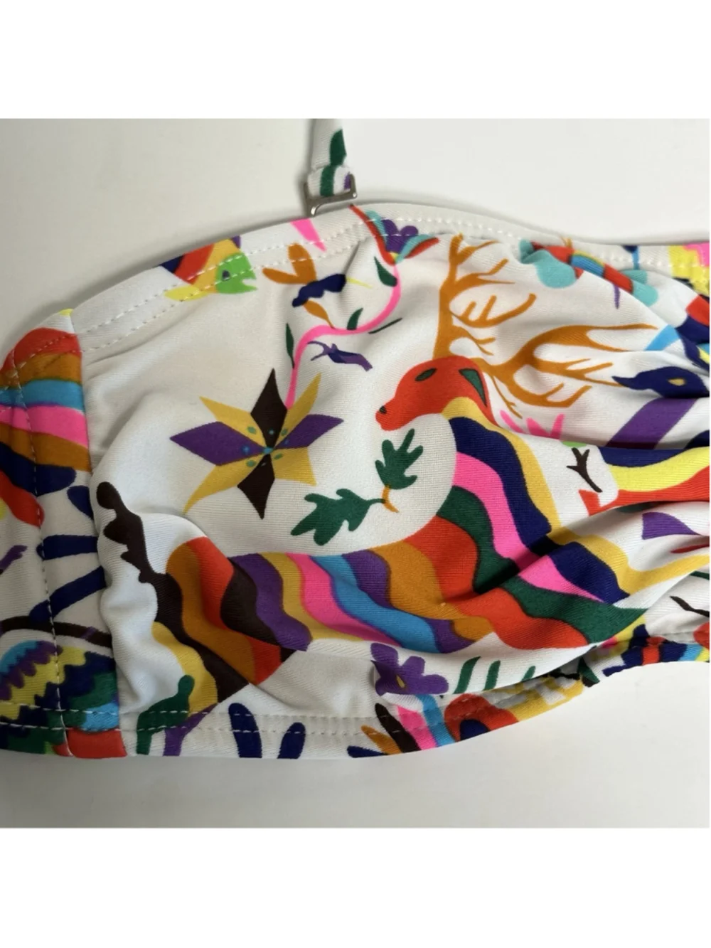 Mara Hoffman V-Wire Bandeau Bikini Top White Multicolor Halter Techno Animal XS